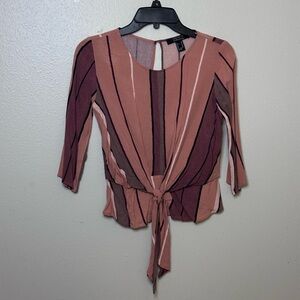 Forever 21 Women Stripe‎ Open Back Blouse 3/4 Sleeve Size XS.